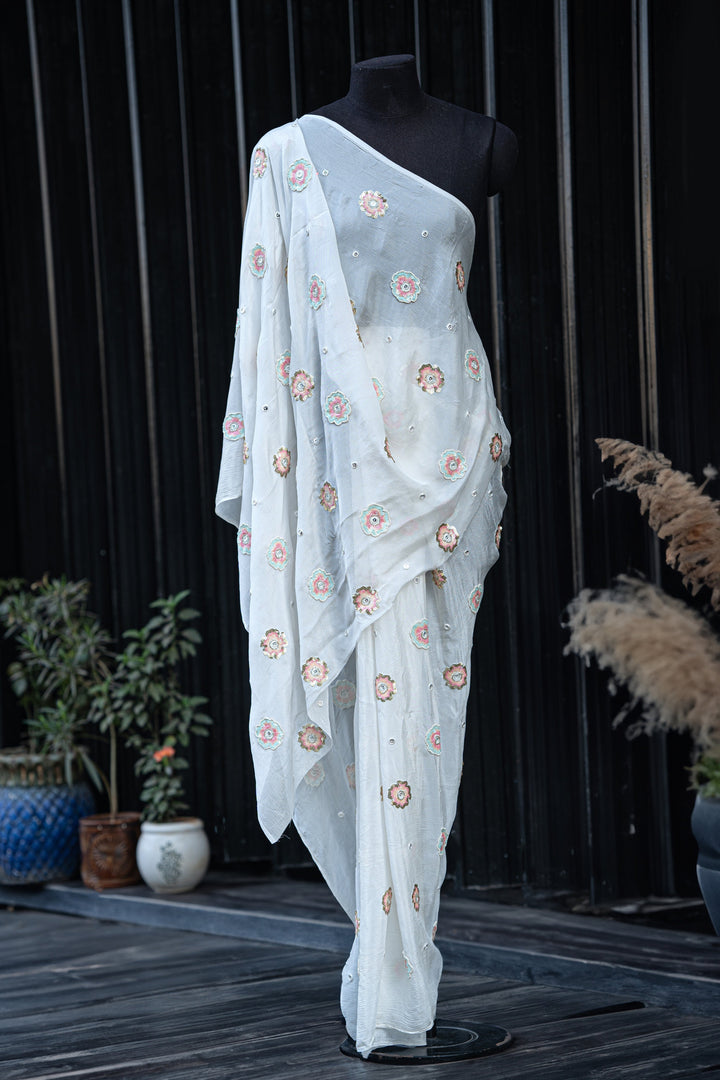 Hand embroidered dyeable georgette
