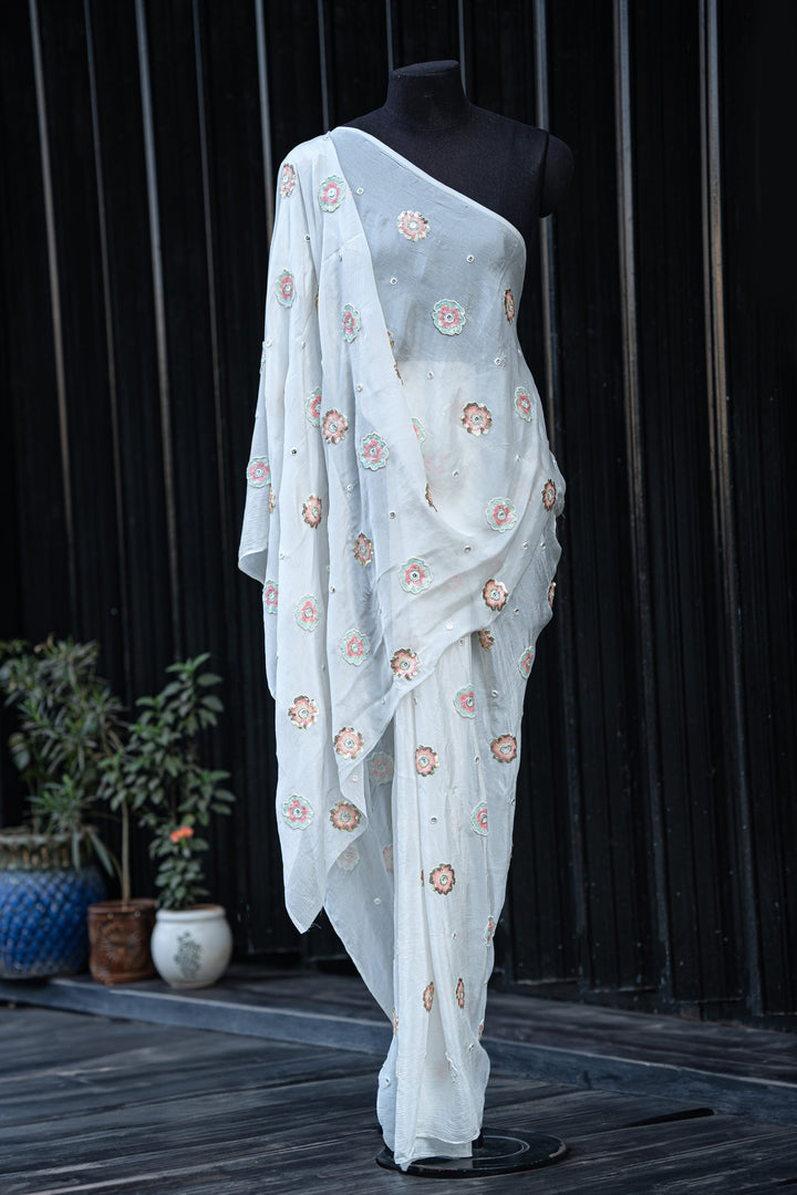 Hand embroidered dyeable georgette