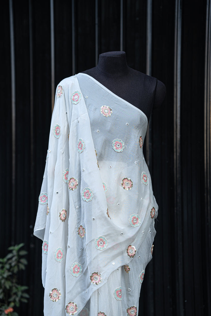 Hand embroidered dyeable georgette