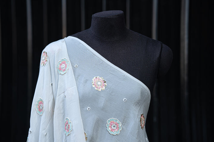 Hand embroidered dyeable georgette
