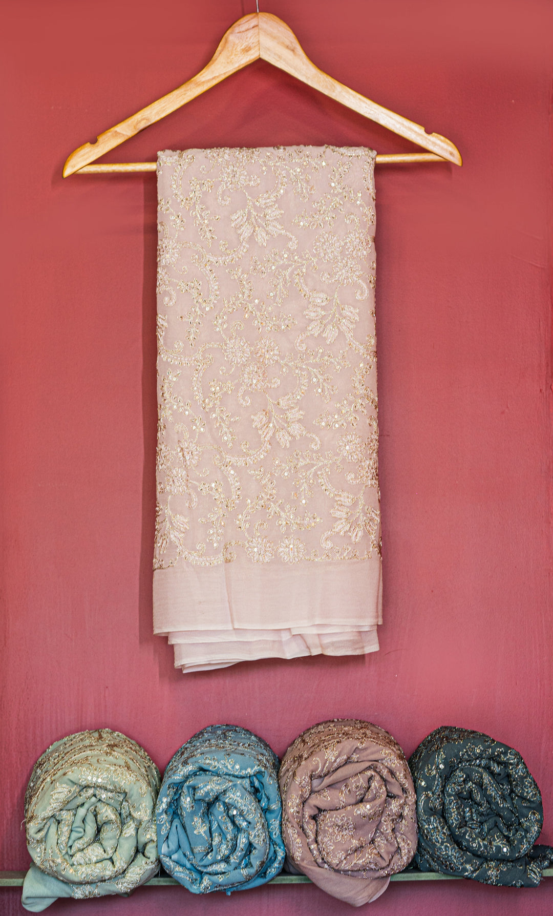 Thread embroidered georgettes in pastels