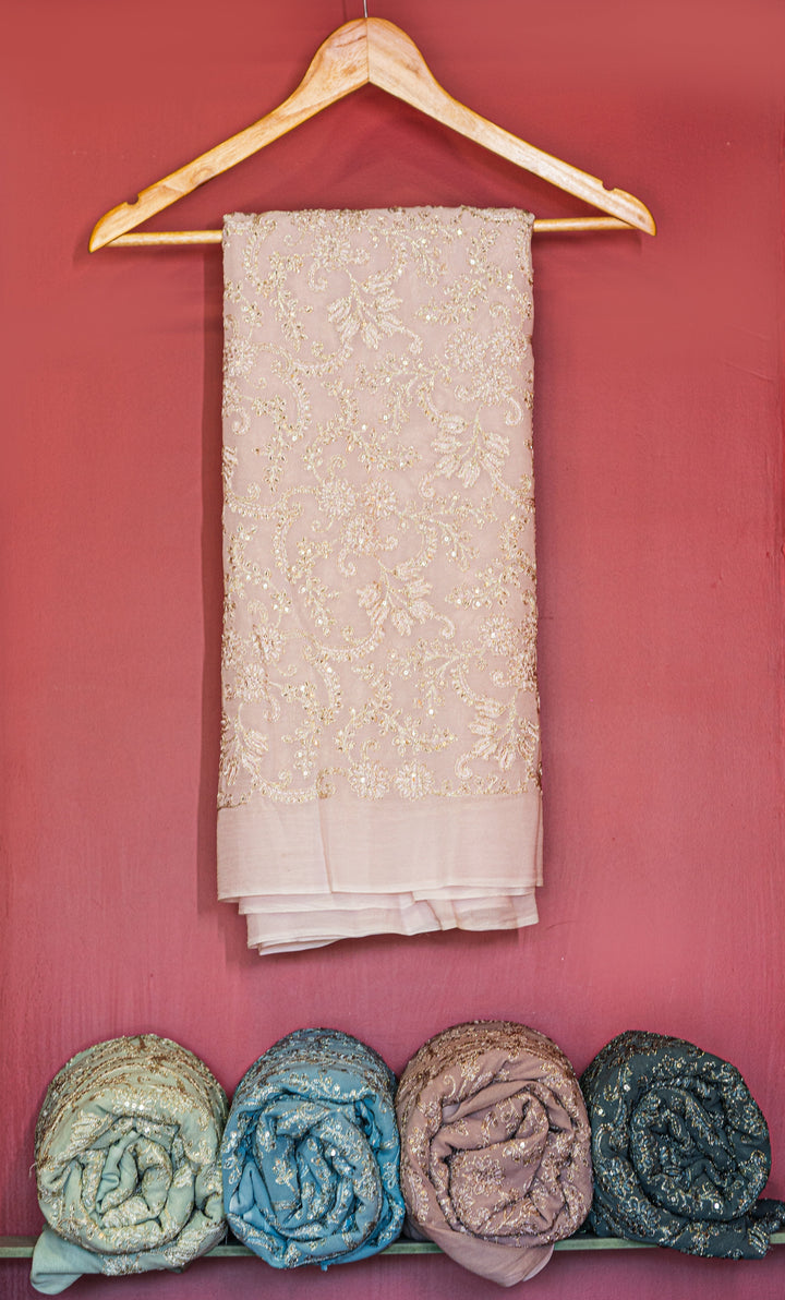 Thread embroidered georgettes in pastels