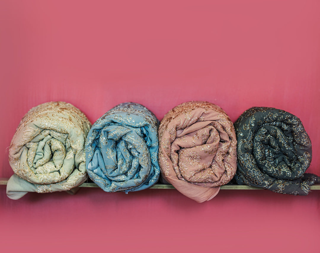 Thread embroidered georgettes in pastels