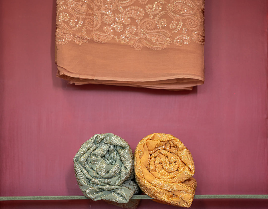 Thread embroidered georgette in pastels