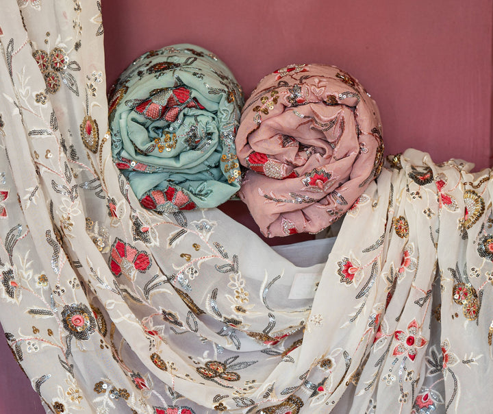 Heavily hand embroidered georgettes