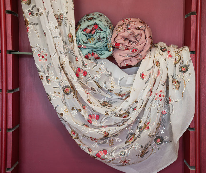 Heavily hand embroidered georgettes