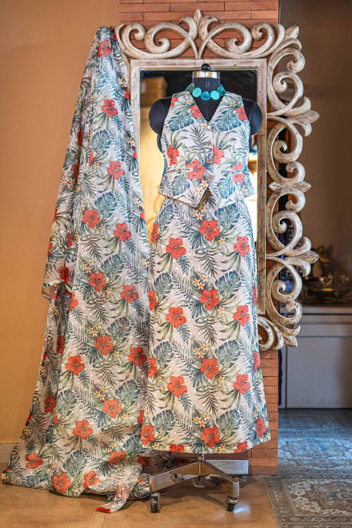 Embroidered Kota with prints