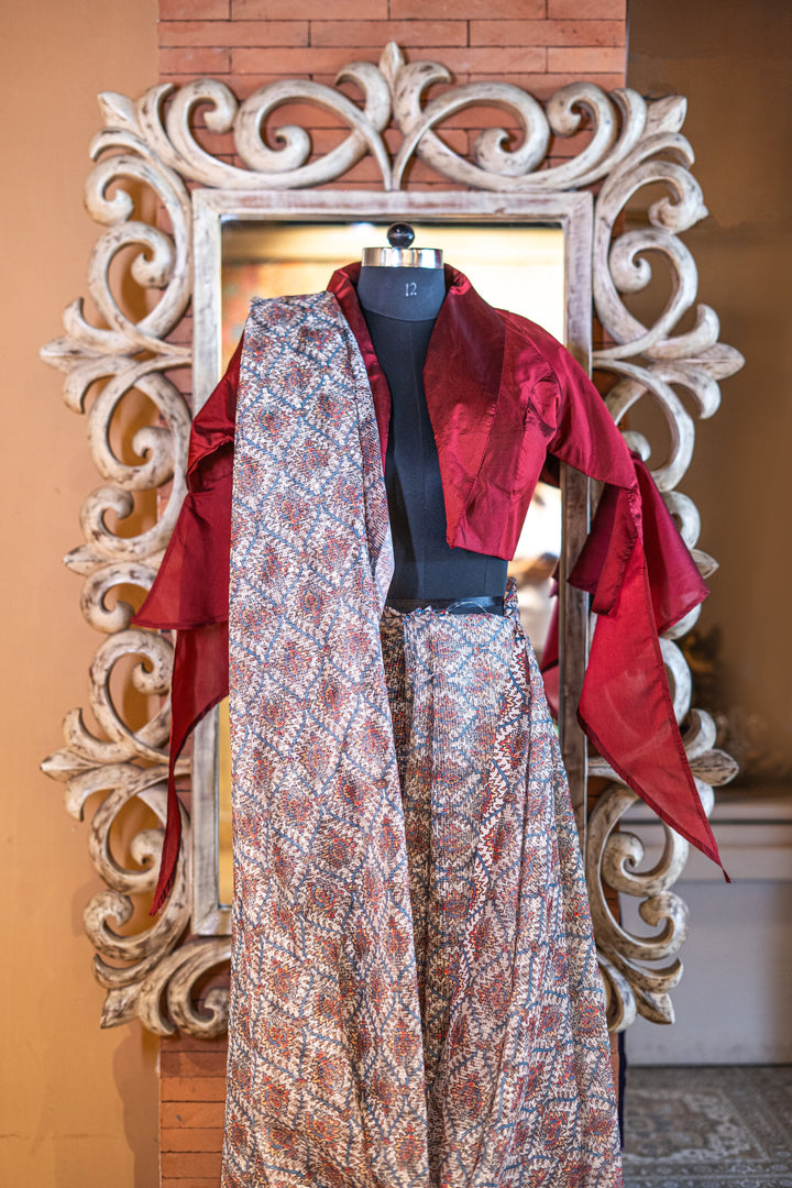 Printed Kota with self thread embroidery