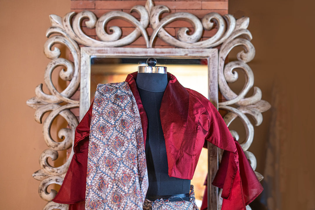 Printed Kota with self thread embroidery