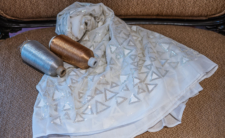 Embroidered dyeable organza