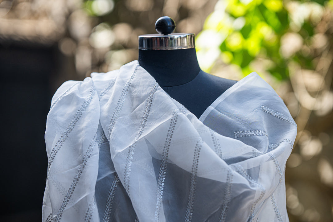 Embroidered Organza dyeable