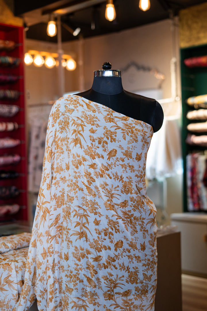 Embroidered printed georgette