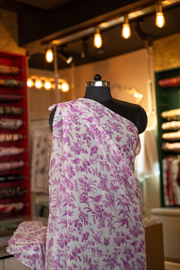 Embroidered printed georgette